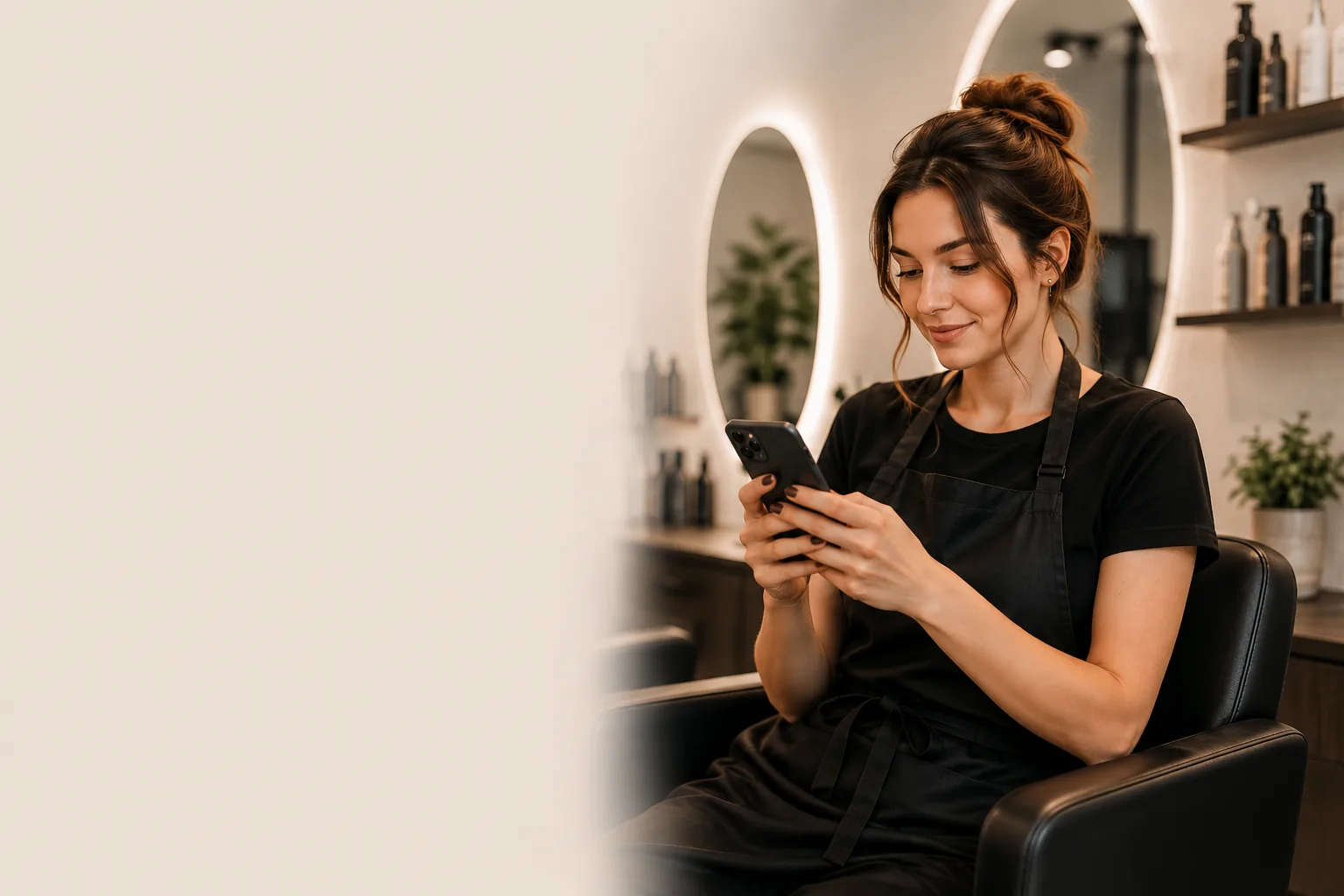 Beauty specialist with phone